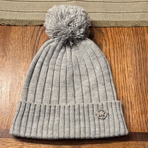 Michael Kors Heather Gray Knit Hat with Pom
